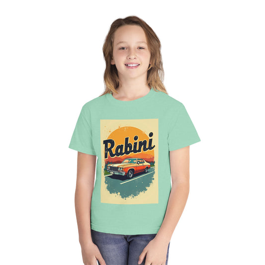 Youth Midweight Tee with Retro Rabini Sun Design | Cool Summer T-Shirt, Beachwear, Gift for Kids, Casual Outfit
